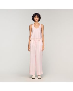 Sandro Satin-Effect Wide-Leg Trousers - Pink
