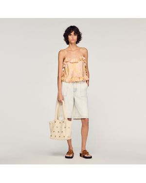 Sandro Flower Print Crop Top - Natural