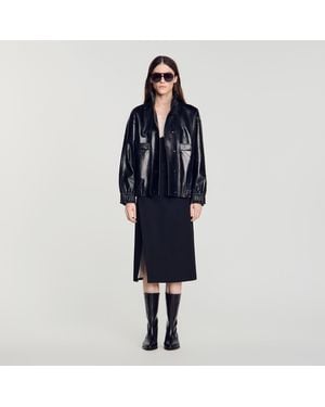 Sandro Oversized Leather Jacket - Blue
