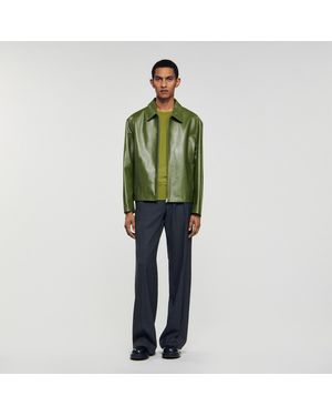 Sandro Zip-Up Leather Jacket - Green