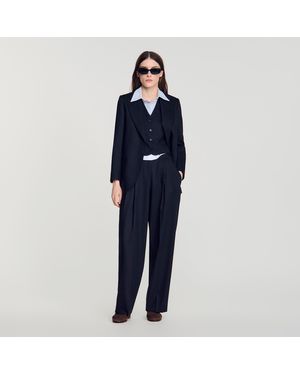 Sandro Pantalon en laine à rayures - Bleu