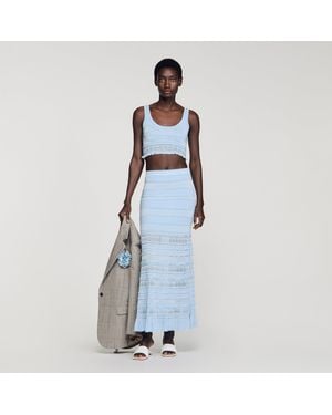 Sandro Pointelle Knit Maxi Skirt - Blue