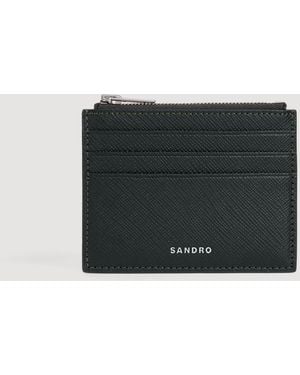 Sandro Leather Zip Card Holder - Black