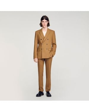 Sandro Double-Breasted Wool Suit Jacket - Natural
