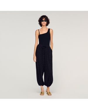 Sandro Rhinestone Wide-Leg Trousers - Blue