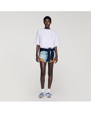 Sandro Embroidered Logo Cotton T-Shirt - Blue