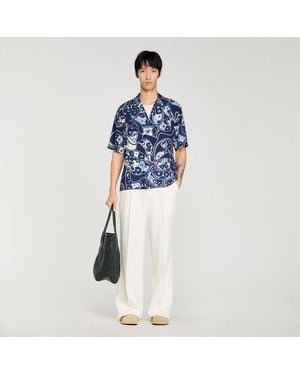 Sandro Loose-Fit Print Shark Collar Shirt - Blue