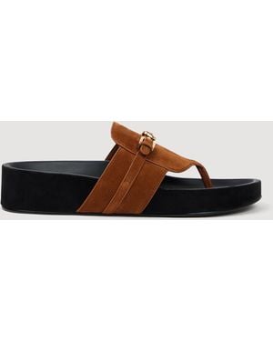Sandro Suede Buckle Sandals - Brown