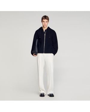 Sandro Hooded Zip-Up Wool Jacket - Blue