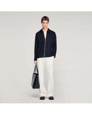 Sandro Loose-Fit Zip-Up Shirt - Blue