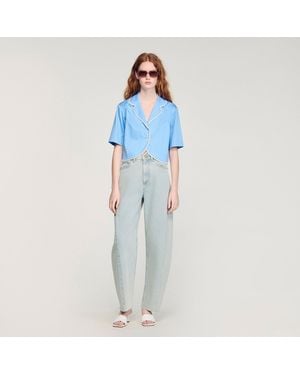 Sandro Cotton Shirt With Beaded Trim - Blue