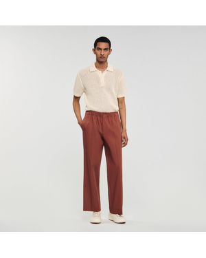 Sandro Elasticated Wide-Leg Cotton Trousers - Red