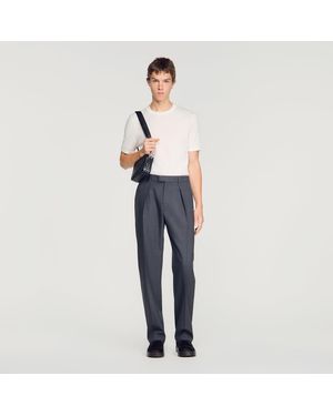 Sandro Wide-Leg Wool Trousers - Blue