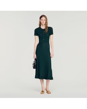 Sandro Pointelle Knit Midi Dress - Blue