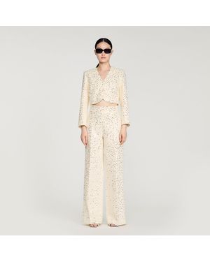 Sandro Geometric Sequin Trousers - Natural