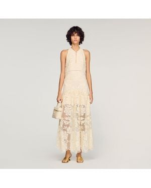 Sandro Floral Cotton Guipure Maxi Dress - Natural