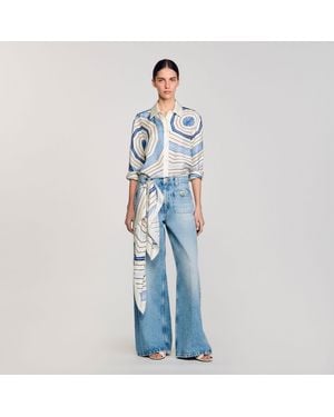 Sandro Spiral-Motif Silk Shirt - Blue