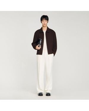 Sandro Waffled Regular Collar Zip Jacket - White