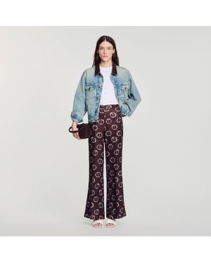 Sandro Floral-Print Flowy Trousers - Blue