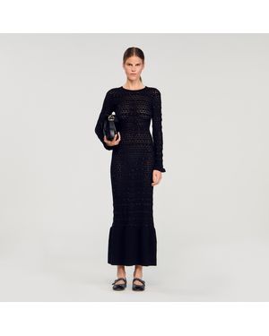 Sandro Rhinestone Knit Maxi Dress - Blue