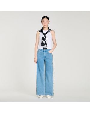 Sandro Faded Straight-Leg Rhinestone Jeans - Blue