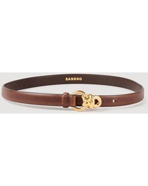 Sandro Slim Leather Belt - Brown