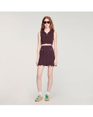 Sandro Cropped Decorative Knit Top - Red