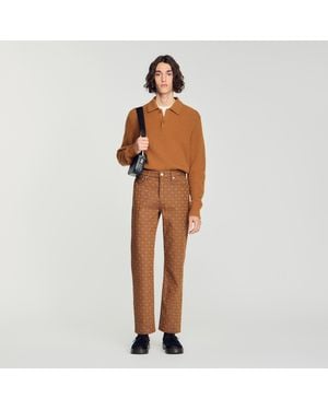 Sandro Square Cross Motif Jeans - Brown