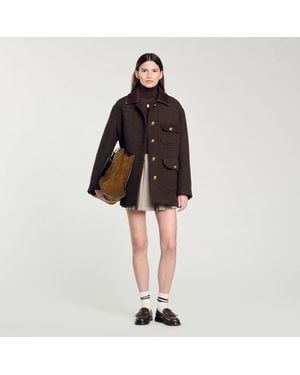 Sandro Tweed Coat - Black