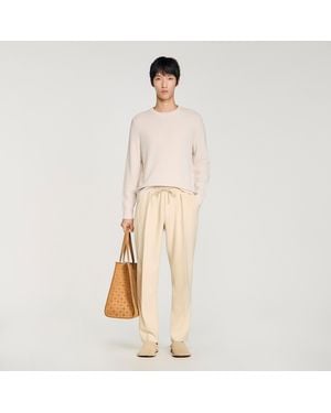Sandro Elasticated Straight-Leg Trousers - Natural