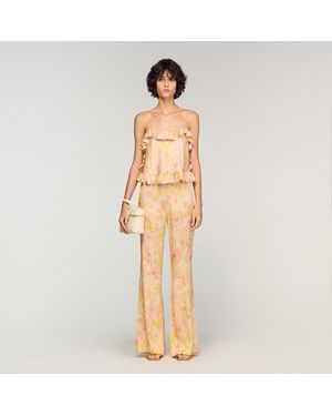Sandro Floral-Print Floaty Trousers - Natural