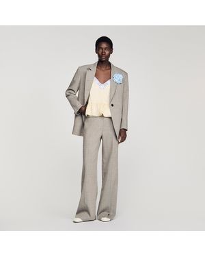 Sandro Wide-Leg Check Wool Trousers - White