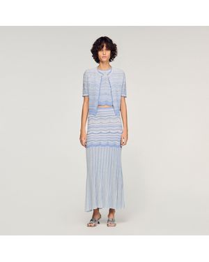 Sandro Jupe longue en maille fantaisie - Bleu