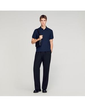 Sandro Square Cross Jacquard Polo Shirt - Blue