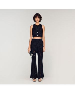 Sandro Embroidered Guipure Crop Top - Blue