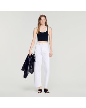 Sandro Two-Tone Cropped Knit Top - Blue