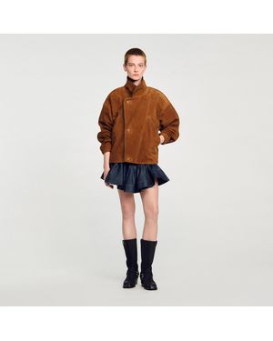 Sandro Oversized Suede Jacket - Brown