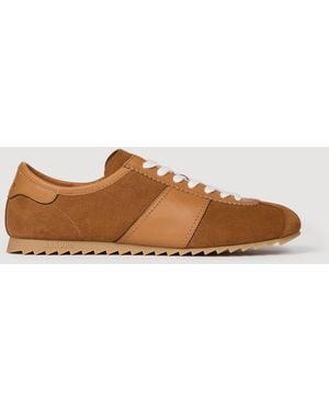 Sandro Low-Top Leather And Suede Trainers - Brown