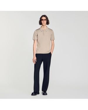 Sandro Short-Sleeve Knitted Polo Shirt - Blue
