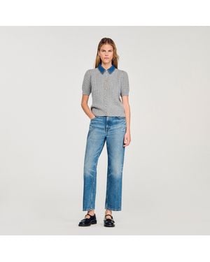 Sandro Cardigan With Denim Collar - Blue