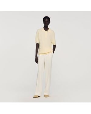 Sandro Waffle-Texture Cotton Polo - White
