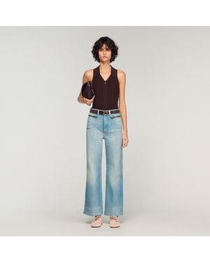 Sandro Faded Straight Zipped Cotton Jeans - Blue