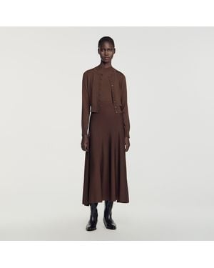 Sandro Long Sheer-Effect Skirt - Brown