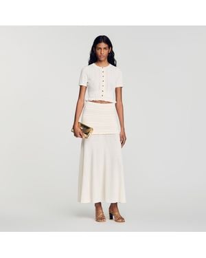 Sandro Pointelle Knit Cardigan - Natural