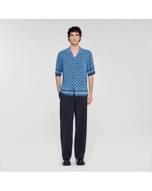 Sandro Square Cross Motif Flowing Blouse - Blue