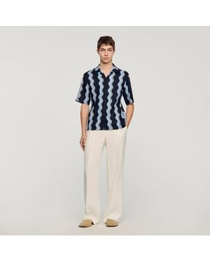 Sandro Printed Linen Shirt - Blue