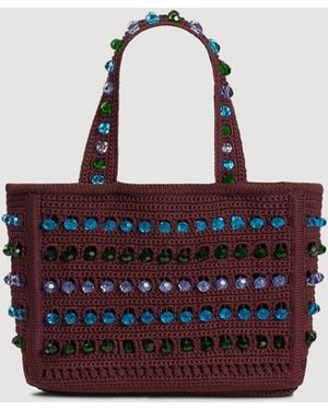 Sandro Beaded Crochet Bag - Red