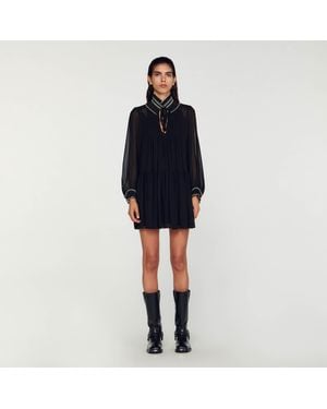 Sandro Jacintha Smocked-Panel Minidress - Black