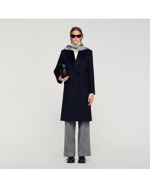Sandro Long Coat With Satin Lapels - Blue