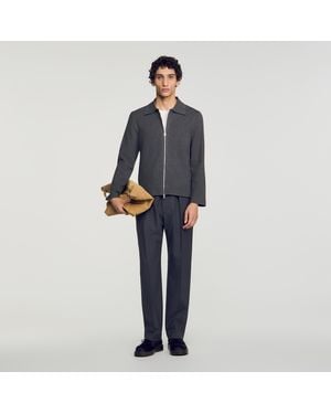 Sandro Zip-Up Knit Cardigan - Blue